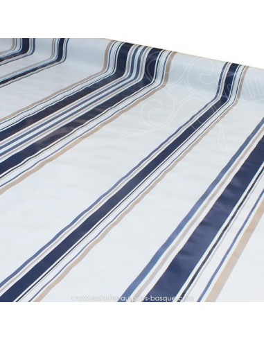 Nappe Toile cirée rayure bleu marine Basque - Docks Biarritz - acheter nappe basque