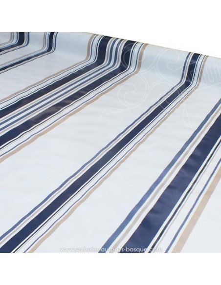 Nappe Toile cirée rayure bleu marine Basque - Docks Biarritz - acheter nappe basque