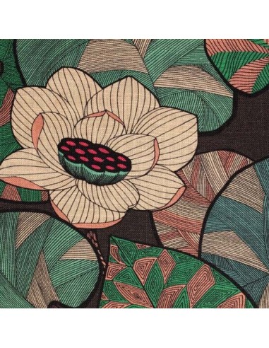 Tissu lin d'ameublement Collection Idris Thévenon vanille et vert fond chocolat vendu au mètre - Docks Biarritz vente en ligne