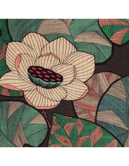 Tissu lin d'ameublement Collection Idris Thévenon vanille et vert fond chocolat vendu au mètre - Docks Biarritz vente en ligne