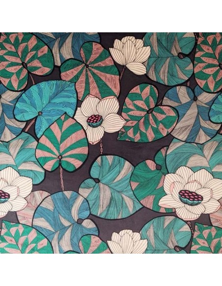 Tissu lin ameublement Collection Idris Thévenon vert et vanille fond chocolat vendu au mètre - Docks Biarritz vente en ligne