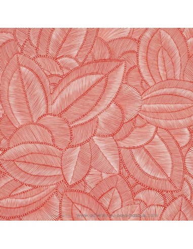 ONYX toile coton imprimé feuille rouge - Tissu Ameublement Thevenon au mètre - rideaux réfection fauteuil canapé chaise biarritz