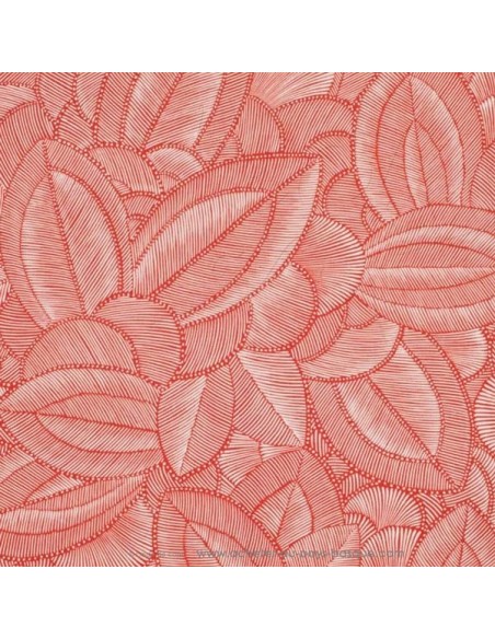 ONYX toile coton imprimé feuille rouge - Tissu Ameublement Thevenon au mètre - rideaux réfection fauteuil canapé chaise biarritz