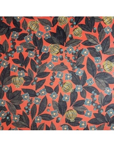 tissu velours ras FRUITS du PARADIS fond rouge 140 cm - Thevenon 2020 - Tissus Ameublement chaises rideaux canapés fauteuils