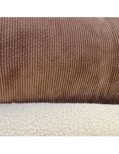 Tissu double face velours cotelé grosse côte marron moumoute beige polyester - tissu habillement - vetement couturiere hiver