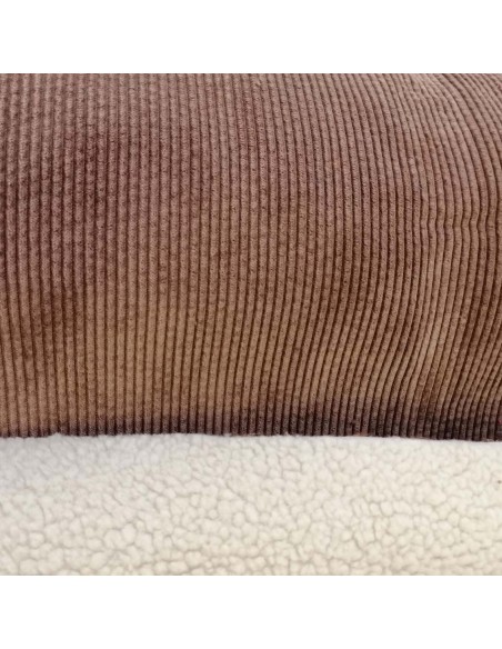 Tissu double face velours cotelé grosse côte marron moumoute beige polyester - tissu habillement - vetement couturiere hiver