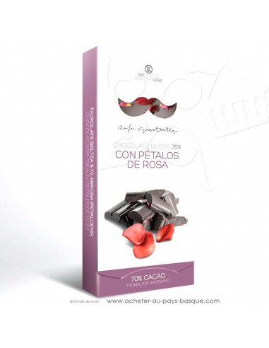 Tablette Chocolat Basque noir et pétales de rose - epicerie sucrée en ligne - Rafa Gorrotxategi maitre chocolatier basque