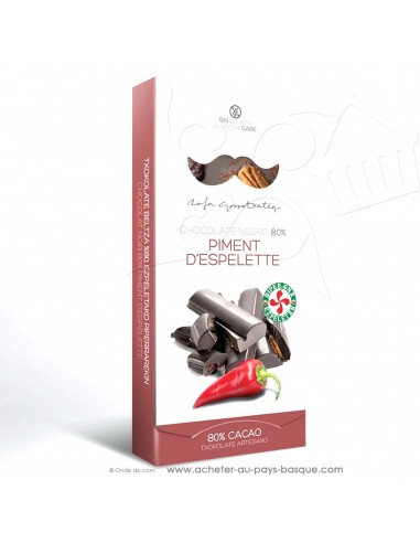 Tablette Chocolat Basque noir au piment d'Espelette noix de pécan groseille - Rafa Gorrotxategi maitre chocolatier basque