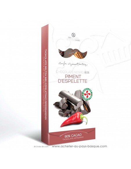 Tablette Chocolat Basque noir au piment d'Espelette noix de pécan groseille - Rafa Gorrotxategi maitre chocolatier basque