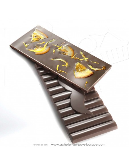 Tablette Chocolat Basque noir 80% orange et fleur de calendula - Rafa Gorrotxategi maitre chocolatier basque