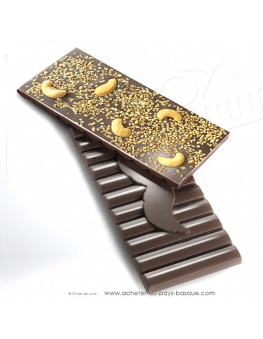 Tablette Chocolat Basque noir noix de cajou et graines de sésame - Rafa Gorrotxategi maitre chocolatier basque