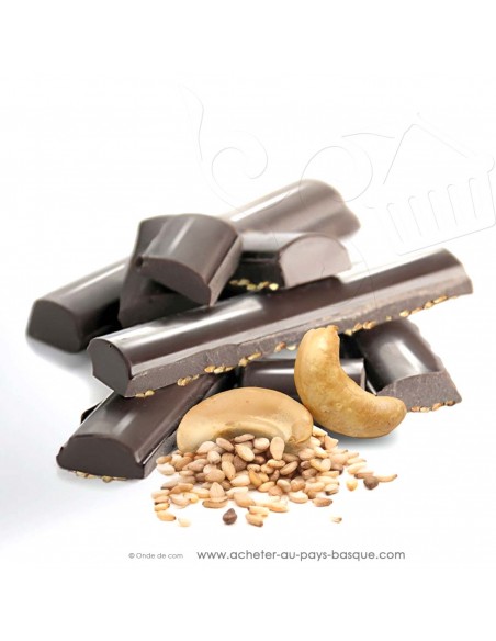 zoom Tablette Chocolat Basque noir noix de cajou et graines de sésame - Rafa Gorrotxategi maitre chocolatier basque