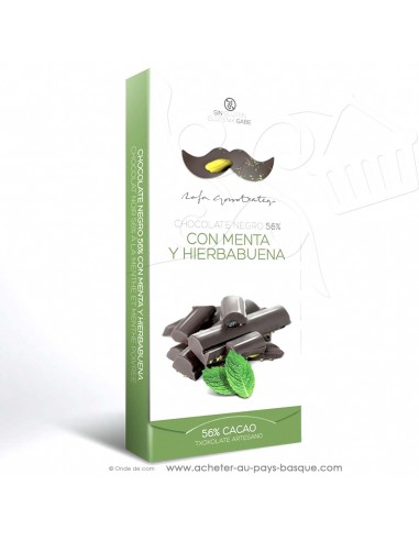 Tablette Chocolat Basque noir menthes : menthe poivrée et menthe verte - Rafa Gorrotxategi maitre chocolatier basque