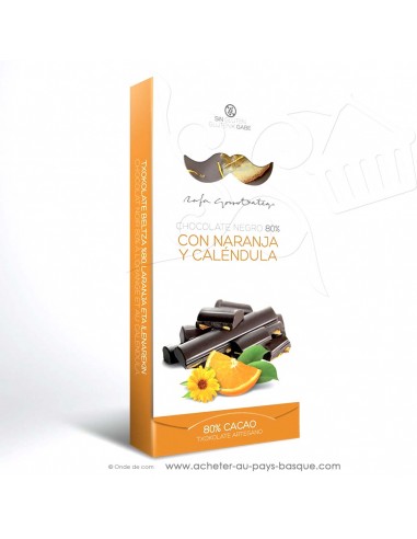 Tablette Chocolat Basque noir 80% orange fleur calendula - vente en ligne - Rafa Gorrotxategi maitre chocolatier basque