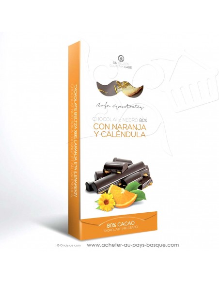 Tablette Chocolat Basque noir 80% orange fleur calendula - vente en ligne - Rafa Gorrotxategi maitre chocolatier basque