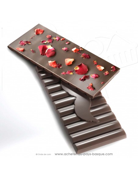 Tablette Chocolat Basque noir pétales de rose - vente en ligne epicerie sucrée - Rafa Gorrotxategi maitre chocolatier basque
