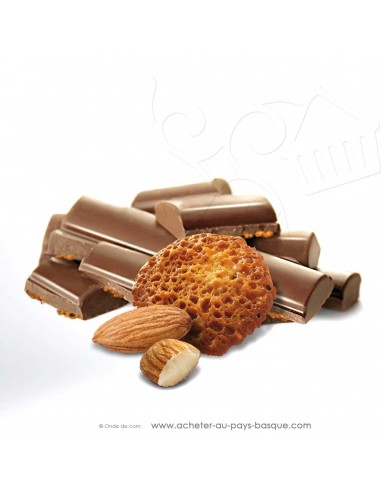 zoom tablette Chocolat lait et tuiles amande - epicerie sucrée en ligne - Rafa Gorrotxategi maitre chocolatier pays basque