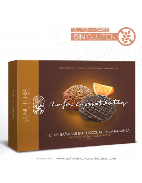 Tuiles chocolat orange spécialité de Tolosa Espagne gamme gourmet - Rafa Gorrotxategi maitre chocolatier basque - vente en ligne