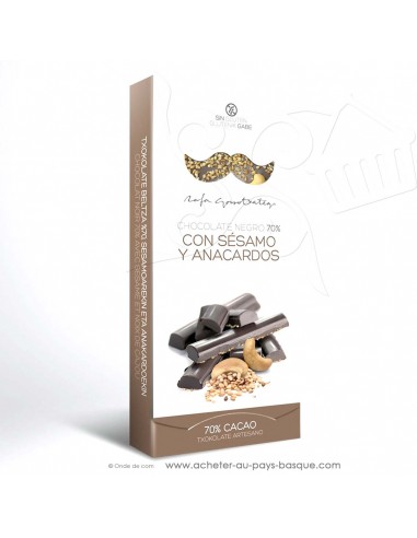 Tablette Chocolat Basque noir noix cajou sésame - epicerie sucrée en ligne - Rafa Gorrotxategi maitre chocolatier basque