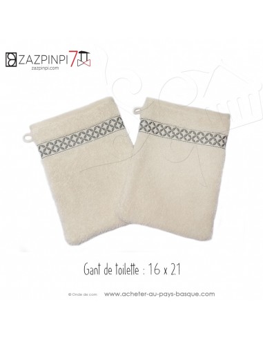 Gant de toilette 21x15cm éponge 550 gr écru liteau gris rayures 100% coton OEKO TEX - ZAZPINPI linge de bain basque