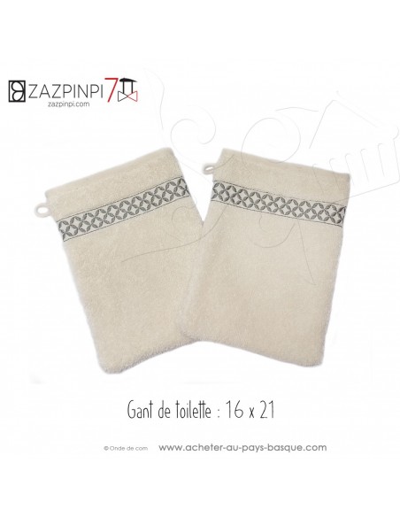 Gant de toilette 21x15cm éponge 550 gr écru liteau gris rayures 100% coton OEKO TEX - ZAZPINPI linge de bain basque