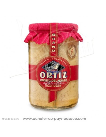 Bonite, Thon blanc germon à l'huile d'olive Ortiz en bocal 1600g, de beaux gros morceaux pour une belle présentation