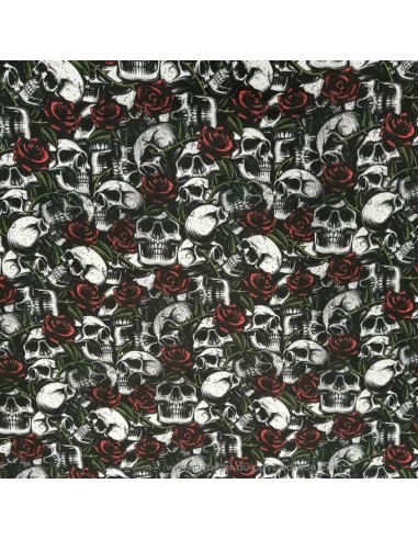 Patchwork cranes blancs fleurs roses rouges popeline coton noir - vêtement sac quilting - Tissu habillement Ameublement Biarritz