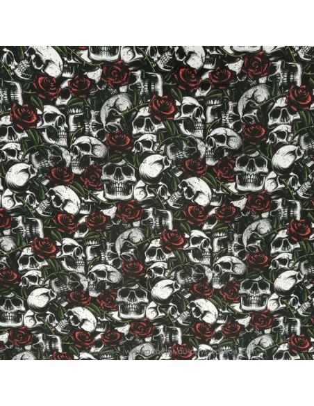 Patchwork cranes blancs fleurs roses rouges popeline coton noir - vêtement sac quilting - Tissu habillement Ameublement Biarritz