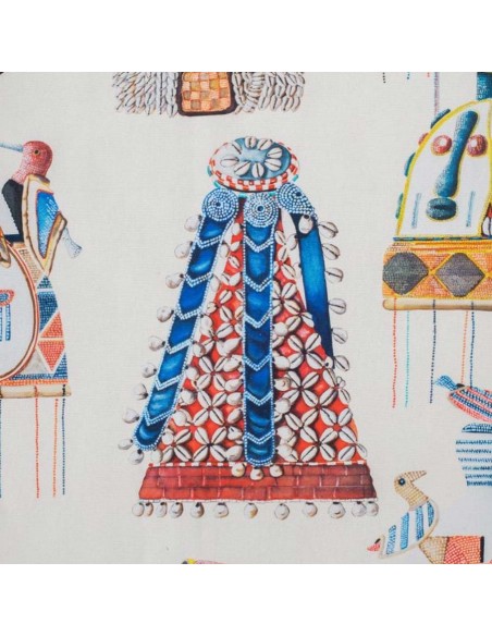 zoom Toile coton coiffe africaine coquillage fond crème  - Tissus Ameublement Thevenon au mètre - rideaux réfection fauteuil