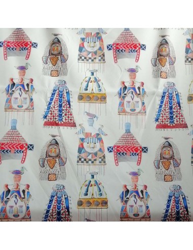 Toile coton Afrique coiffe africaine coquillage fond crème  - Tissus Ameublement Thevenon au mètre - rideaux réfection fauteuil