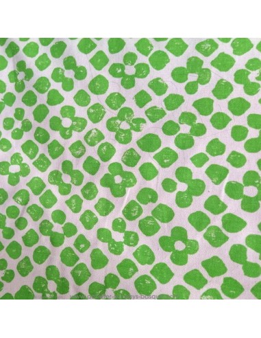 Toile coton motif fleur tache vert citron fond crème - Tissus Ameublement Thevenon au mètre - rideaux réfection fauteuil