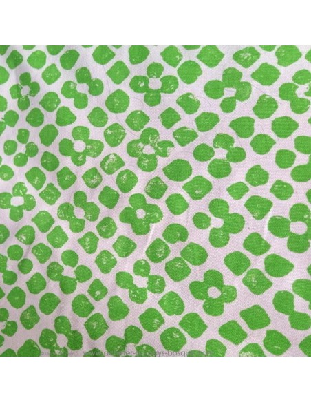 Toile coton motif fleur tache vert citron fond crème - Tissus Ameublement Thevenon au mètre - rideaux réfection fauteuil