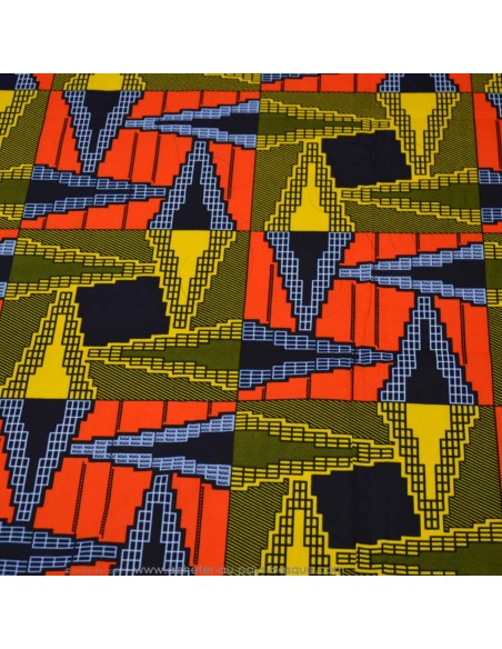 Tissus WAX coton motif géométrique losange jaune orange - vêtement sac patchwork déco - Tissu habillement Ameublement Biarritz