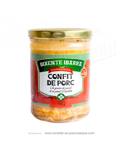Confit de porc à la graisse de canard et au piment d'Espelette 750g - Bixente Ibarra - epicerie fine - conserves basques