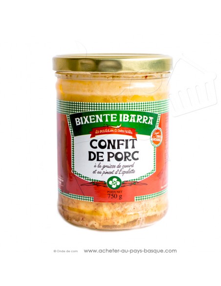 Confit de porc à la graisse de canard et au piment d'Espelette 750g - Bixente Ibarra - epicerie fine - conserves basques