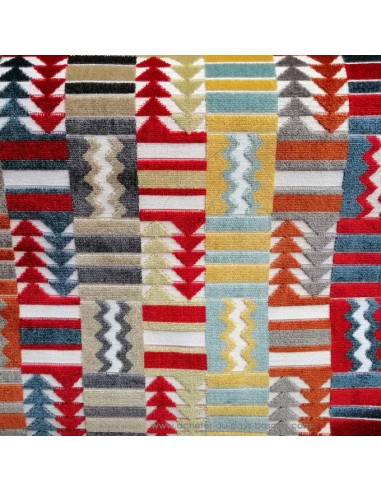 Tissu jacquard ameublement velours motifs geometriques multicolore triangles flèches -coussin rideaux réfection fauteuil canapé
