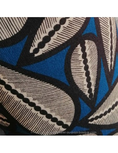 Toile de coton LIMA Noire fond bleu ethnique Thevenon - Tissus Ameublement pour coussins rideaux jeté de lit  sacs tête de lit