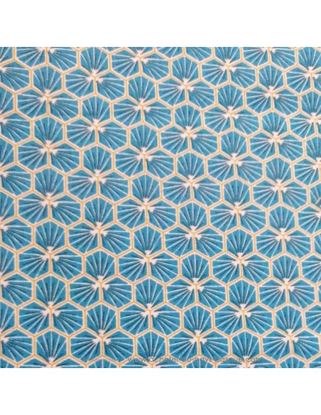 Tissu coton cretonne ameublement  exagone effet tomettes noires et or - Tissus Ameublement habillement mercerie Biarritz