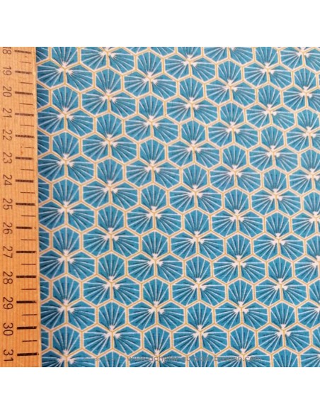 Zoom Tissu coton cretonne ameublement  exagone effet tomettes noires et or - Tissus Ameublement habillement mercerie Biarritz