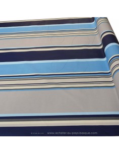 Nappe bleue en Toile enduite rayures Basques bleu - deco table cuisine terrasse Biarritz - acheter nappe basque