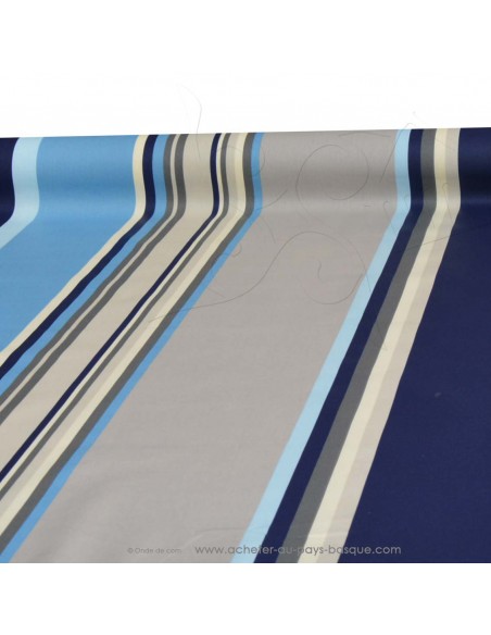 Nappe bleue en Toile enduite rayures Basques bleu - tissu enduit au mètre Docks Biarritz - acheter nappe basque sur mesure
