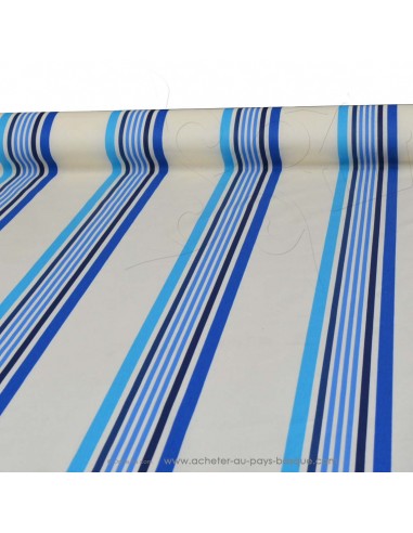 Nappe blanc bleu Toile enduite rayures Basques - acheter nappe basque sur mesure - Linge de maison et de table traditionnel