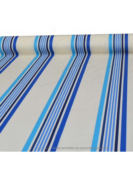 Nappe blanc bleu Toile enduite rayures Basques - acheter nappe basque sur mesure - Linge de maison et de table traditionnel