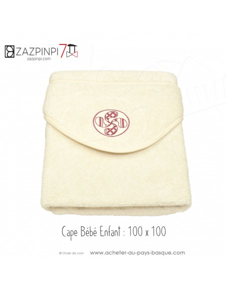 Cape de bain bébé enfant pliée rouge traditionnel croix Basque  ZAZPINPI linge de bain - cadeau basque naissance bébé