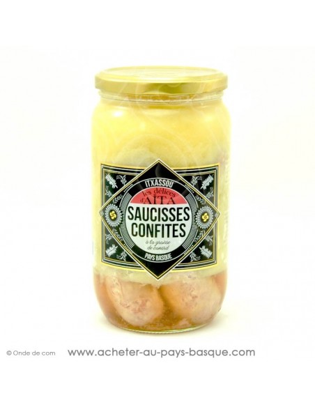 Saucisses confites graisse de canard 750 g - les délices d'aita itxassou - epicerie fine - plat cuisiné conserve basque