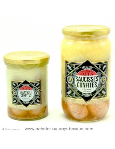 Saucisses confites graisse de canard - les délices d'aita itxassou - epicerie fine - plat cuisiné conserve basque