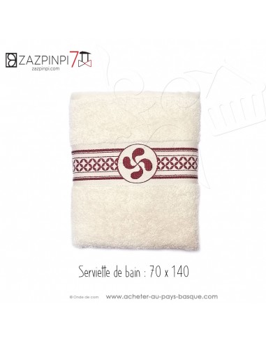 Serviette de bain 70x140 éponge 550 gr écru rouge traditionnel rayures croix Basque 100% coton OEKO TEX - ZAZPINPI linge de bain