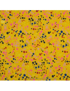 Jersey de coton Oeko-tex imprimé pois colorés sur fond ocre - Tissu habillement vente en ligne - vetement couturiere