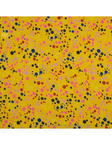 Jersey de coton Oeko-tex imprimé pois colorés sur fond ocre - Tissu habillement vente en ligne - vetement couturiere