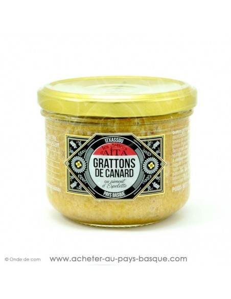 Grattons de pur canard au piment d'Espelette - les délices d'aita itxassou - epicerie fine - plat cuisiné conserve basque